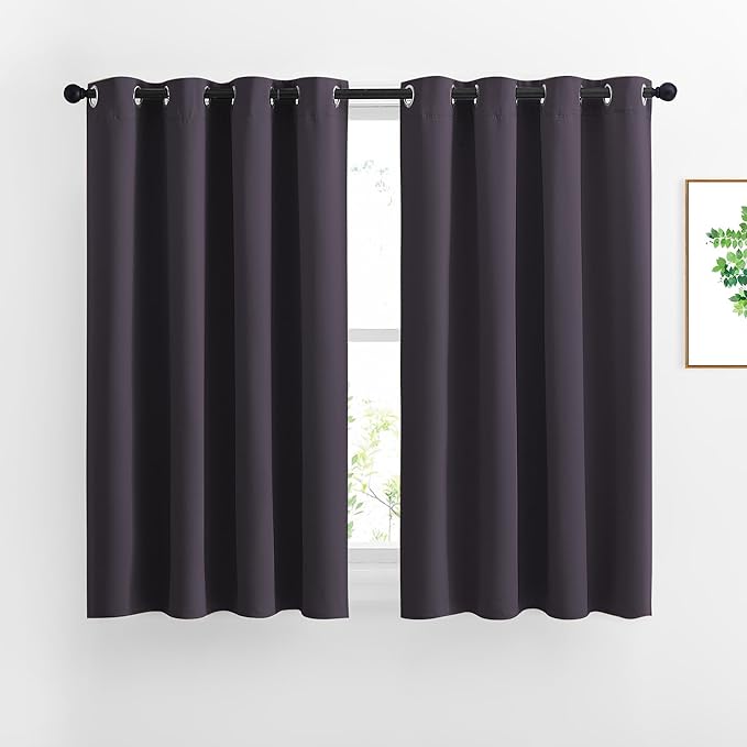 NICETOWN Bedroom Blackout Curtains and Drapes 54" L - Window Treatment Thermal Insulated Solid Grommet Blackout Draperies for Home Office (Greyish Purple, 2 Panels=92" Wide)