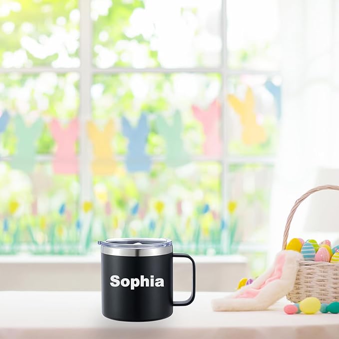 Personalized Mug Cup with Handle 12/14oz Custom Stainless Steel Mugs Customized Name Coffee Tumbler for Women Men Student Family Office Gifts, Art Design