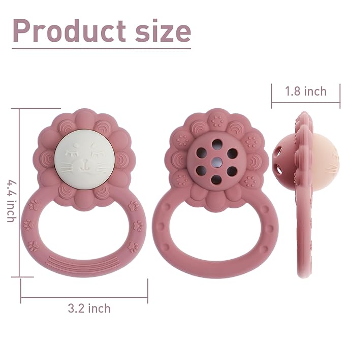 Rattle Teether, Lion Shape Montessori Baby Sensory Teething Toys, Food Grade Silicone BPA Free, Newborn Essentials Must Haves (Shifting Sand Ether)