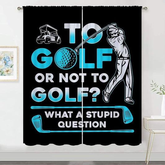 Golf Blackout Curtains for Boy Girl Room Darkening Decor,Sports Themed Golfers and Cars Bedroom Living Room Home Rod Pocket Thermal Insulated Window Curtain/Drapes Panel,72x63 Inch…