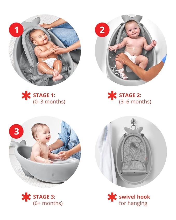 Skip Hop Infant Bath Tub 3-Stage Grow With Baby Smart Sling MOBY Bathtub Grey Age 0+