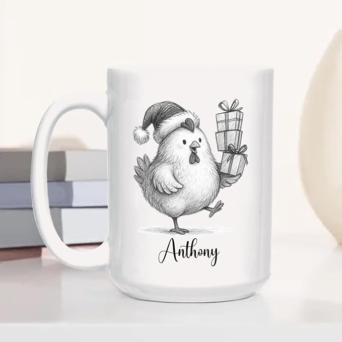 Personalized Name Chicken Coffee Mug Gift, Awesome Chicken White Ceramic Mug 11 Oz 15 Oz, Customized Animal Accent Cup Gift For New Year Anniversary, Unique Teacup For Chickens Lovers/Chickens Lady