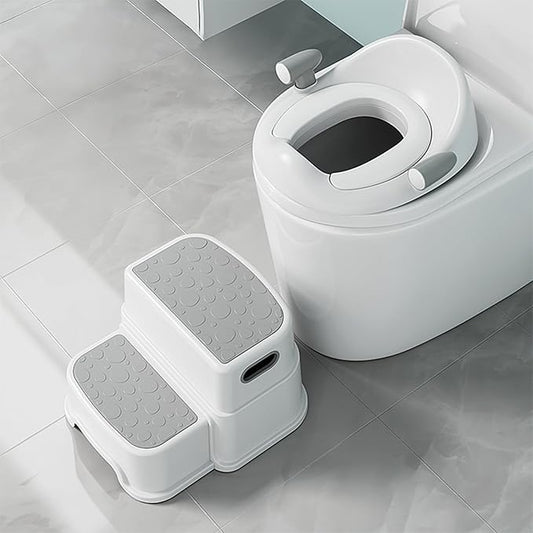 Potty Training Toilet Seat with Kids Step Stool Anti-Slip Toddler Seat, Soft Cushion, Baby Potty Training Set for Boys & Girls (Grey)