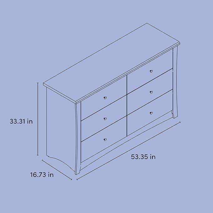 Storkcraft Crescent 6 Drawer Double Dresser (Pebble Gray) – GREENGUARD Gold Certified, Nursery Dresser for Kids Bedroom