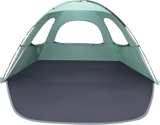 WhiteFang Beach Tent Anti-UV Portable Sun Shade Shelter for 3/4/6/8 Person, Extendable Floor with 3 Ventilating Mesh Windows Plus Carrying Bag, Stakes and Guy Lines