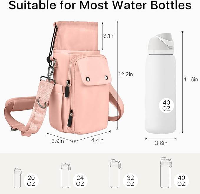 Water Bottle Holder with Strap 32 40oz Crossbody Insulated Water Bottle Carrier Sling Bag with Adjustable Wide Strap and Phone Purse 5 Pockets for Walking Hiking Gym Travel