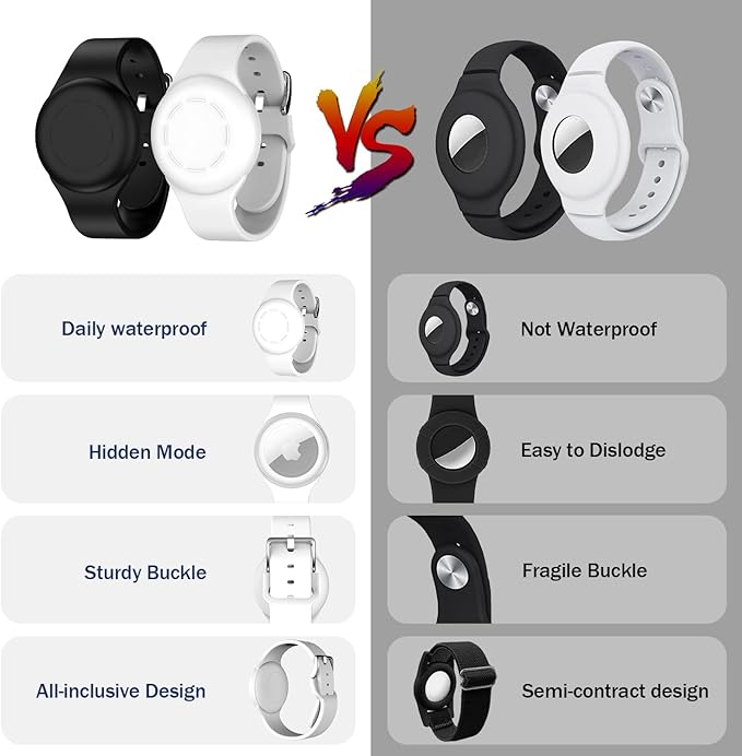 R-fun Waterproof for Air Tag Bracelets [2 Pack] Compatible with Apple Air Tag Finders with Soft Silicone,Anti Lost GPS Item Finders Case Cover,Black/White