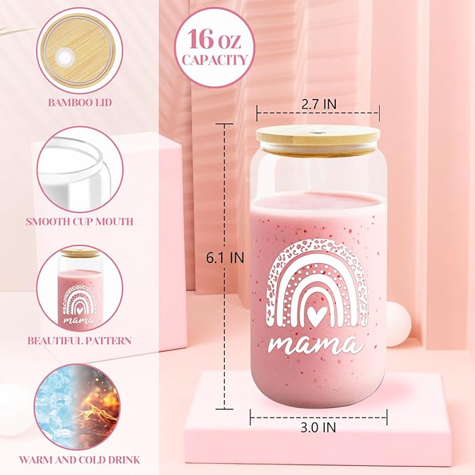 New Mom Gifts, 6 Pcs New Mom Care Package After Baby, Postpartum Gifts for Mama, Pregnancy Gift for Expecting Mother, First Time Mothers Day Gift for New Moms with 16 Oz Glass Cup, Eye Mask