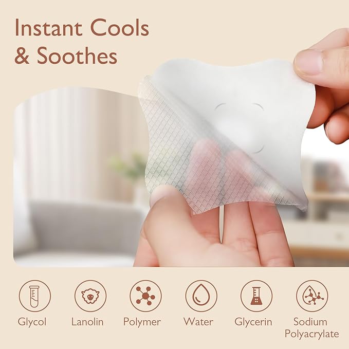 Hydrogel Nipple Gel Pads for Breastfeeding: Soothing Nursing Pads Reusable Instant Cooling Relief | Promotes Healing Irritated Nipples - 6 Packs(12 Count)