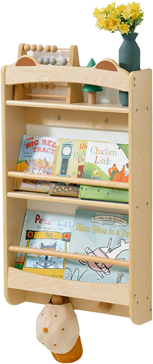 Wall Bookshelf - 3-Tier Floating Wooden Shelves for Kids Room, Nursery, Baby Room, Playroom, Living Room - Birch Hanging Montessori Bookshelf (Narrow)