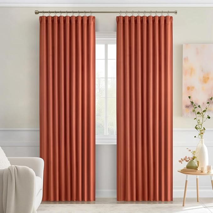 MIULEE Back Tab Burnt Orange Blackout Curtains 90 Inch Long 2 Panels Set for Living Room Bedroom, Fall Terracotta Rod Pocket/Pinch Pleated Thermal Insulated Room Darkening Light Blocking Curtains