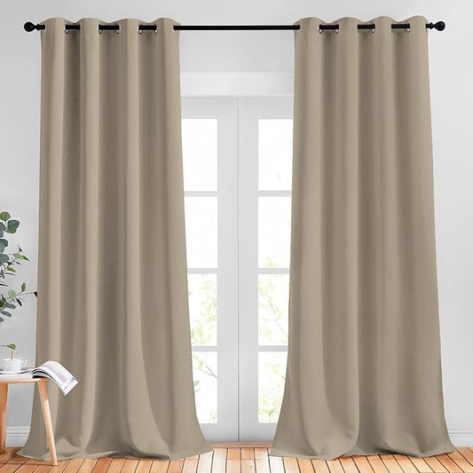 NICETOWN Room Darkening Curtain Panels - (52 inches Wide, Taupe, 2 Pieces) Nursery & Infant Care Drapes, Extra Long 108 inches Length Curtains for Patio Door/Dining Room