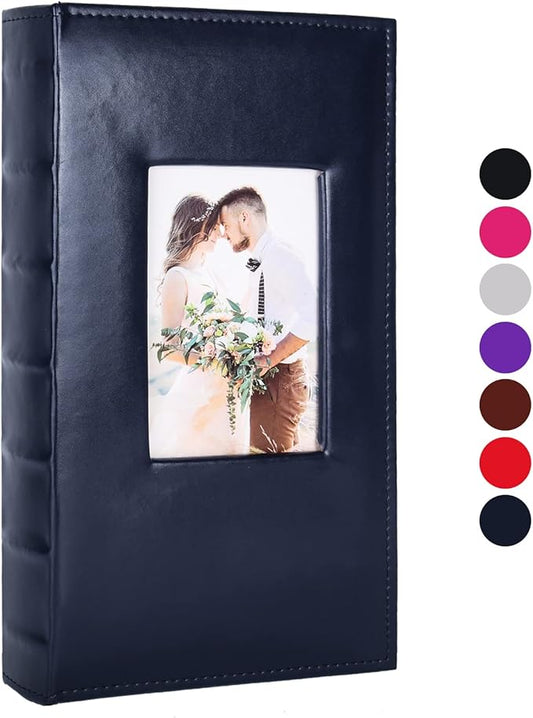 RECUTMS Photo Album 4x6 300 Pocket Black Pages PU Leather Slip-in Picture Album for Baby Family Anniversary Wedding Mother's Day (Blue)