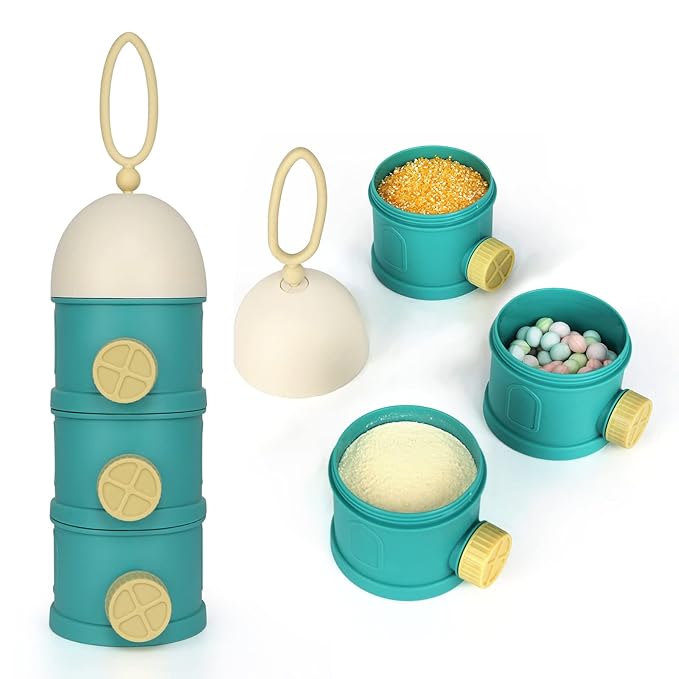 Accmor Formula Dispenser On The Go, 3 Layers Stackable Formula Container to Go, Non-Spill Portable Milk Powder Baby & Kids Snack Container, Green