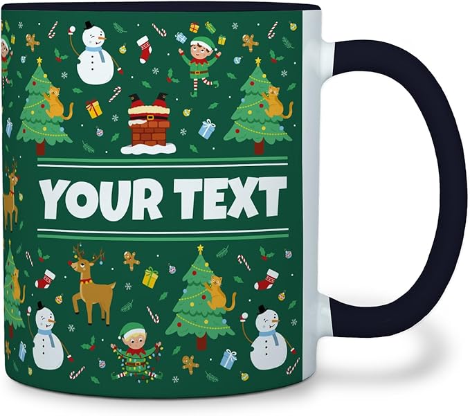 Personalized Mug for Kids - Christmas - Custom Name/Text, Ceramic Hot Chocolate/Cocoa/Coffee Cup for Boys/Girls, Holiday/Birthday Gift - 11 oz, Black Handle