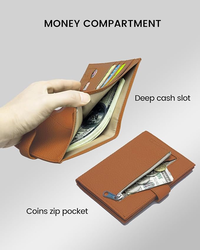 RFID Passport Holder Travel Wallet Compact for Women, Leather Passport Wallet with Card Holders,Zippered Coins Pocket and Cash Compartment, Brown