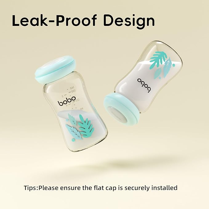 YOHKOH Glass Breast Milk Storage Bottles - 100% Leak-Proof, BPA-Free Breastmilk Storage Containers, Freezer & Dishwasher Safe, Ideal for Nursing Mothers (Blue, 5.4oz (Pack of 6))