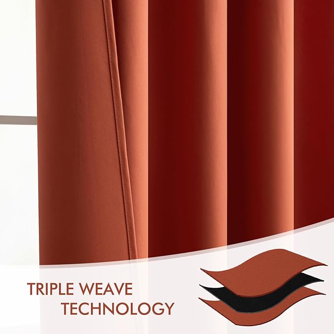 MIULEE Back Tab Burnt Orange Blackout Curtains 96 Inch Long 2 Panels Set for Bedroom, Fall Terracotta Rod Pocket/Pinch Pleated Thermal Insulated Room Darkening Light Blocking Floor to Ceiling Drapes