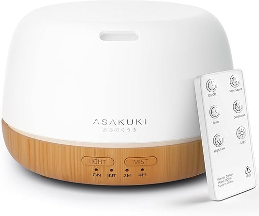 ASAKUKI Essential Oil Diffuser, 300ml Ultrasonic Aromatherapy Oil Humidifier with 7 Colors Lights 2 Mist Mode for Home