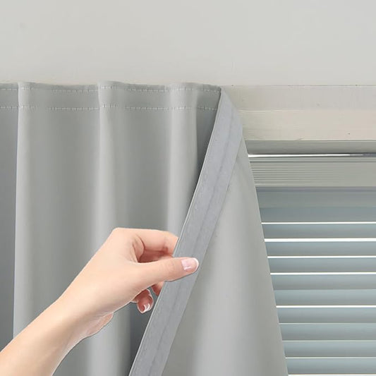 self Adhesive Curtains Portable Blackout Curtain Simple and Easy to Install Bedroom Window Thermal Lnsulated Kitchen Room Darkening Black Small Drapes, 47" W X 59" L, White, 1 Panel