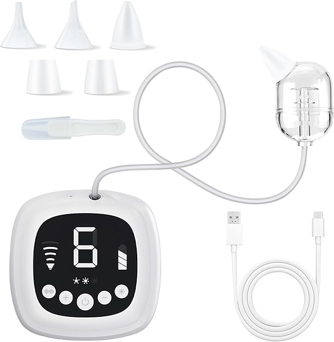 TopQuaFocus Electric Baby Nasal Aspirator, Nose Sucker for Toddler, 9 Levels Suction Power for Children's Nasal Cleans, Soothing Night Light and Nursery Rhyme, 5 Silicone Tips
