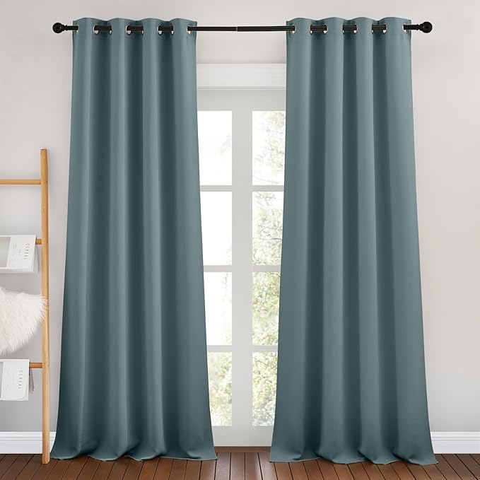 NICETOWN Greyish Blue Curtains 102 inches Long, Grommet Thermal Insulated Solid Blackout Curtains Privacy Window Treatments for Bedroom/Living Room, W46 x L102, 2 Panels