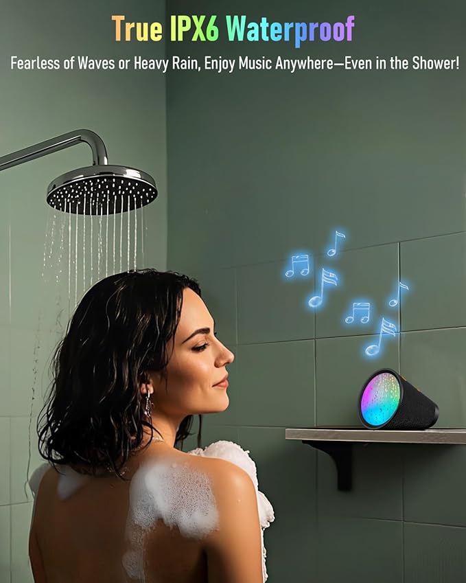 Portable Bluetooth Speaker Wireless with 9 Color Lights, 20H Playtime, Stereo Pairing, Deep Bass, IPX6 Waterproof, Bluetooth 5.3, Small Speaker for Home, Party, Outdoor, Camping, Beach, Gift