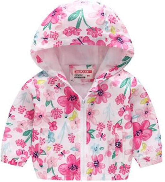 TUIJI Toddler Boys Girls Cartoon Print Zip Jacket Hooded Trench Lightweight Kids Coats Windbreaker Outdoor Cute Dust Coats