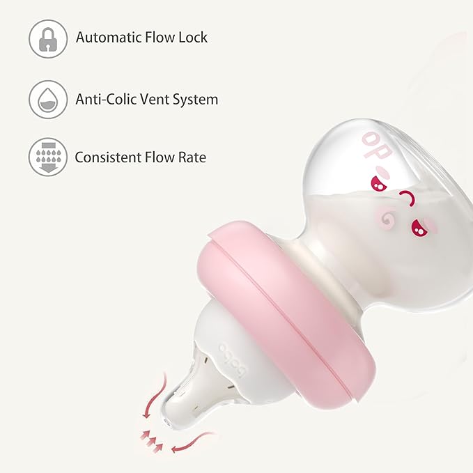 YOHKOH Newborn Glass Baby Bottles with Slow Flow Nipple for 0+ Months, Wide Neck Feeding Bottle, 2.7oz/80ml (Red, 2.7oz (Pack of 2))