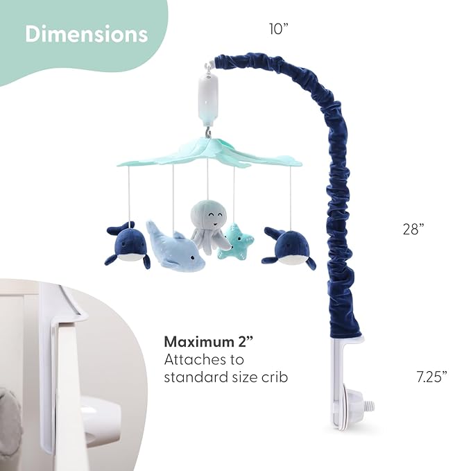 The Peanutshell Crib Mobile for Boys or Girls - Light and Dark Blue Musical Baby Crib Mobile with 12 Lullabies, Ocean Baby Nautical Nursery Decor