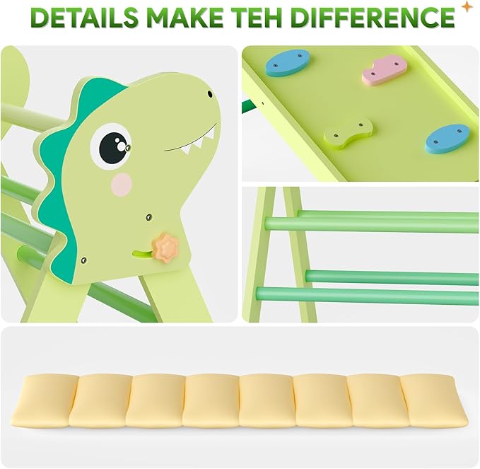 Pikler Triangle Set with Cushion 9 in 1, Climbing Toys for Toddlers Inside, Foldable Wooden Climbing Toys Indoor Jungle Gym Montessori Climbing Set for Toddler 1-3 in Home and Daycare