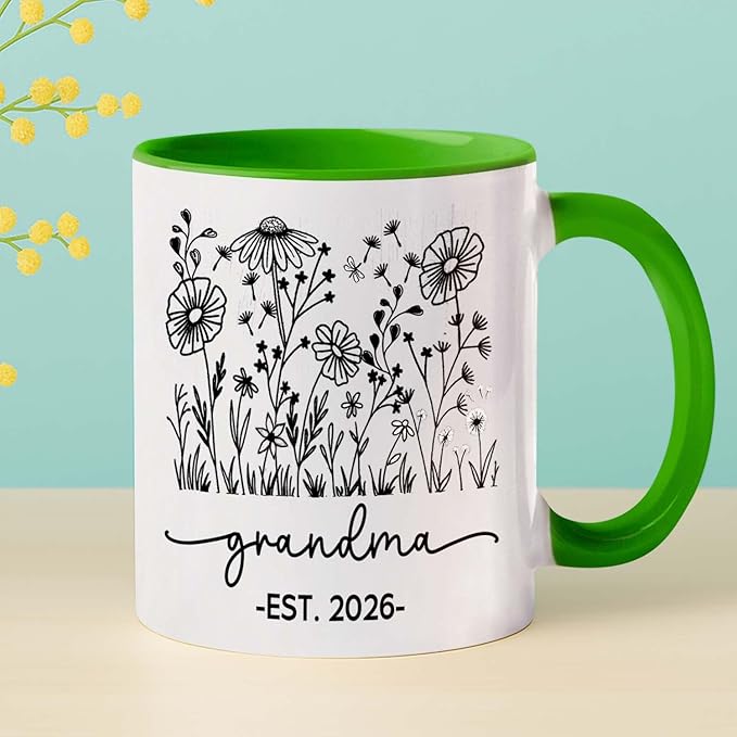 Personalized Grandma EST 2026 Accent Coffee Mug Gift For Nana Granny Grandmother, Novelty Grandma White Coffee Cup 11Oz 15Oz, Custom Year/Name Grandmother Ceramic Cup Gift For Birthday Mother's Day