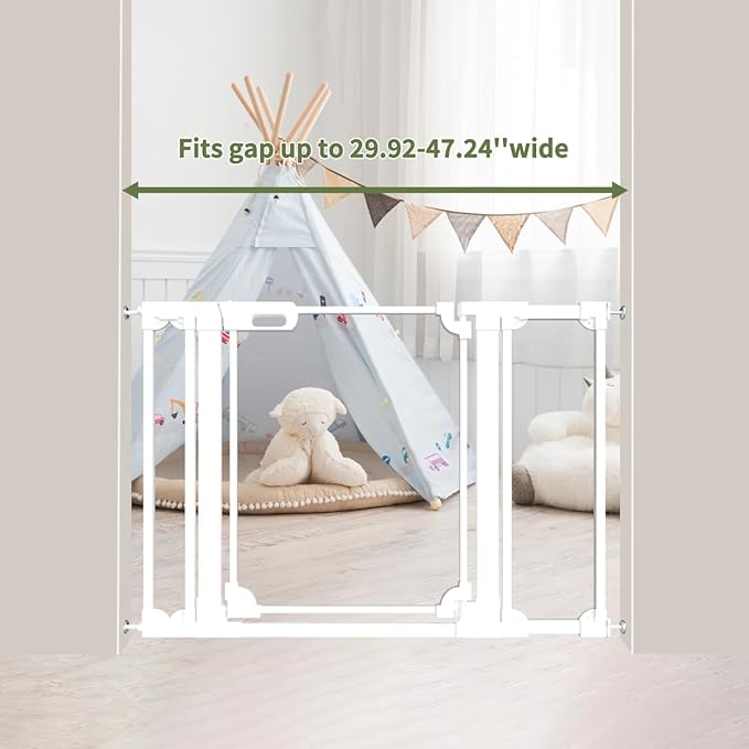Clear Baby Safety Gate for Stairs,29"-48" Wide, 30" Tall Pressure Mounted Acrylic Pet Gate, Easy Walk Through Auto Close Child Gate for Doorways and House,29.52-47.24"