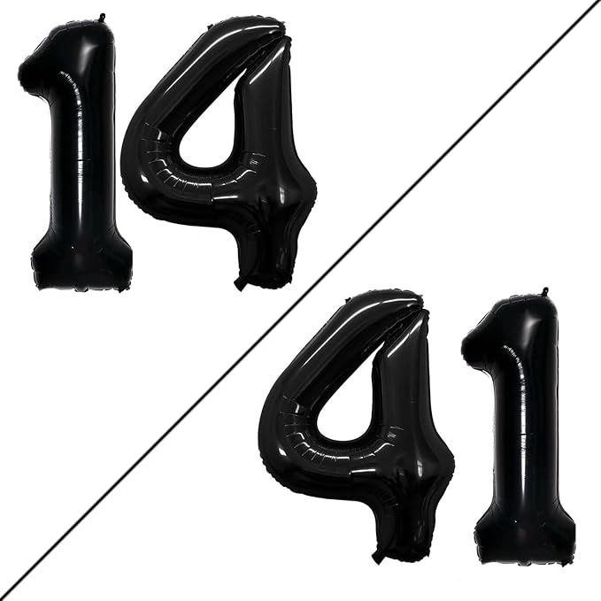 GOER Number 14 Balloons for 14th Birthday Sweet 14 Party Decorations,42 Inch Jumbo Foil Helium 41 Balloons for 41st Birthday Party Decoration (Black)