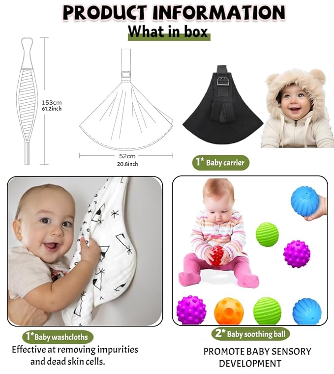 Baby Sling Carrier - Adjustable Baby Sling 2025 Upgraded Toddler Sling Comfortable Baby Wrap Carriers Ergonomic-Designed, Travel Friendly Carrying 10-45 Lbs(Black)