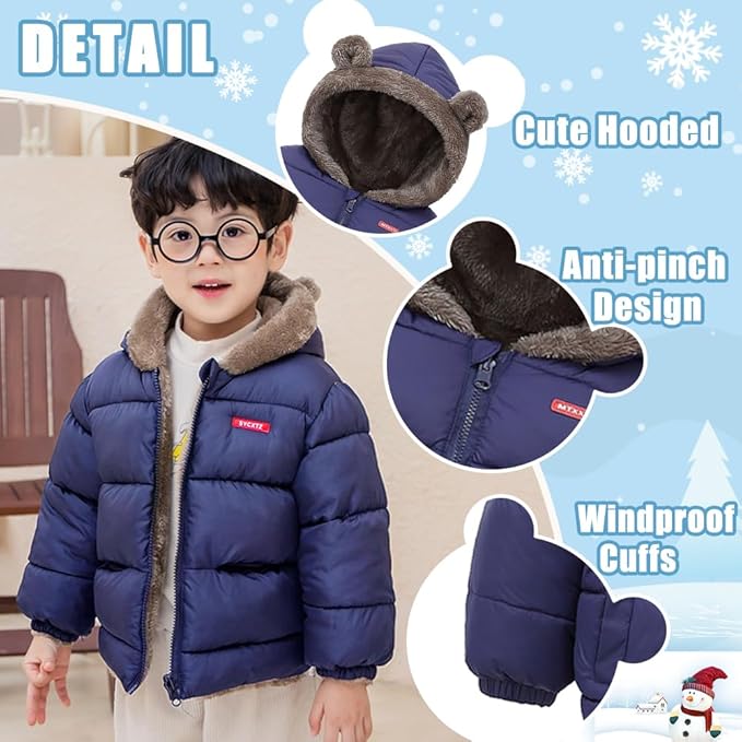 Infant Baby Winter Coat Bear Hooded Jacket Warm Fleece Snowsuit Windproof Outerwear for Toddler Boy Girl 9M-4T