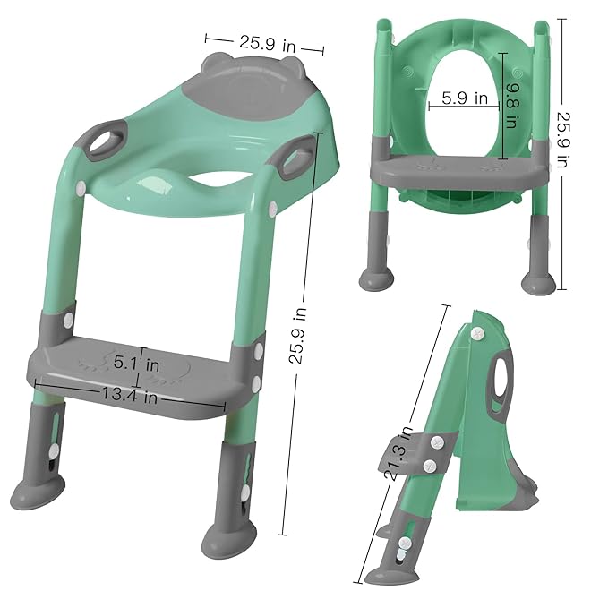 Potty Training Seat with Step Stool Ladder, SKYROKU Potty Training Toilet for Kids Boys Girls Toddlers - Comfortable Safe Potty Seat with Anti-Slip Pads Ladder Grey Green