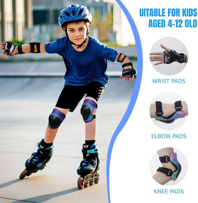 Knee Pads Elbow Pads Wrist Guards Set for Kids,Upgraded Protective Gear for Toddle 4-12 Boys or Girls Children Roller Skating Scooter Skateboarding Bike Roller Blade