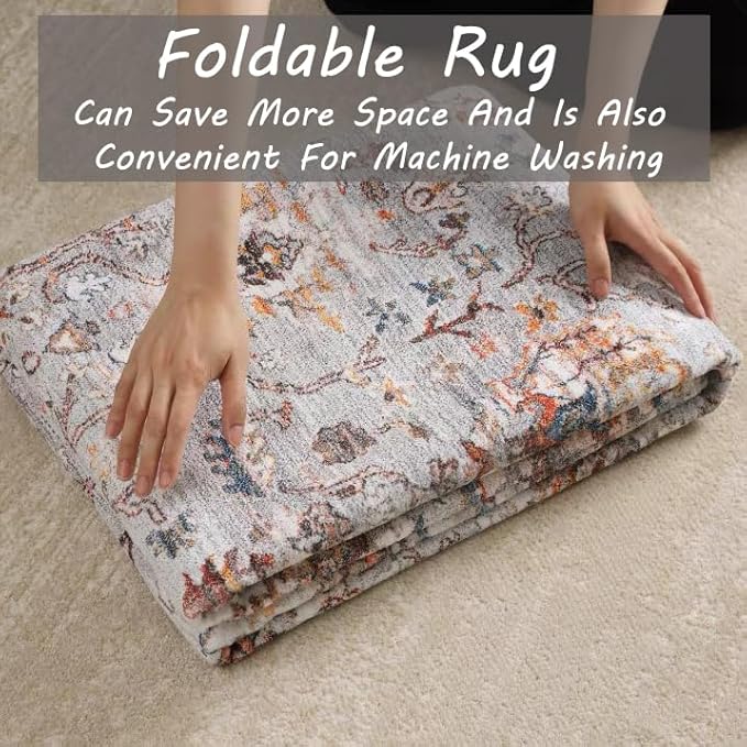 Area Rug 2x3 Washable Rug Door Mat Vintage Distressed Rug Doormat Indoor Entrance Traditional Thin Floral Print Non Slip Carpet for Kitchen Bathroom Bedroom Living Room