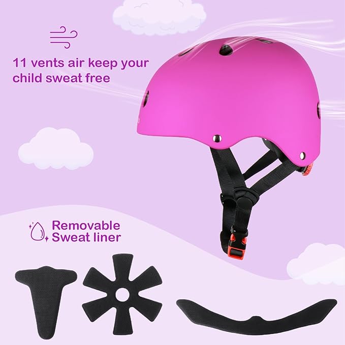 KAMUGO Kids Bike Helmet, Toddler Helmet for Ages 2-8 Boys Girls with Sports Protective Gear Set Knee Elbow Wrist Pads for Skateboard Cycling Scooter Rollerblading