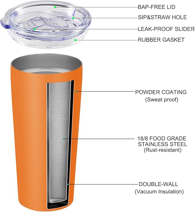 VEGOND 20oz Tumbler Stainless Steel Tumbler with Lid And Straw Vacuum Insulated Double Wall Travel Coffee Mug(orange package 1)