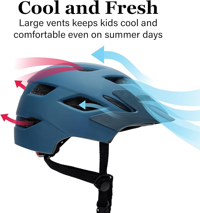 Kids Bike Helmet, Youth Toddler Boys Girls Helmets, 2 Size Adjustable for Ages 2-3-5-8-14 Years, Child Helmet with Visor and LED Light, Lightweight Multi-Sport Bicycle Scooter Cycling Helmets