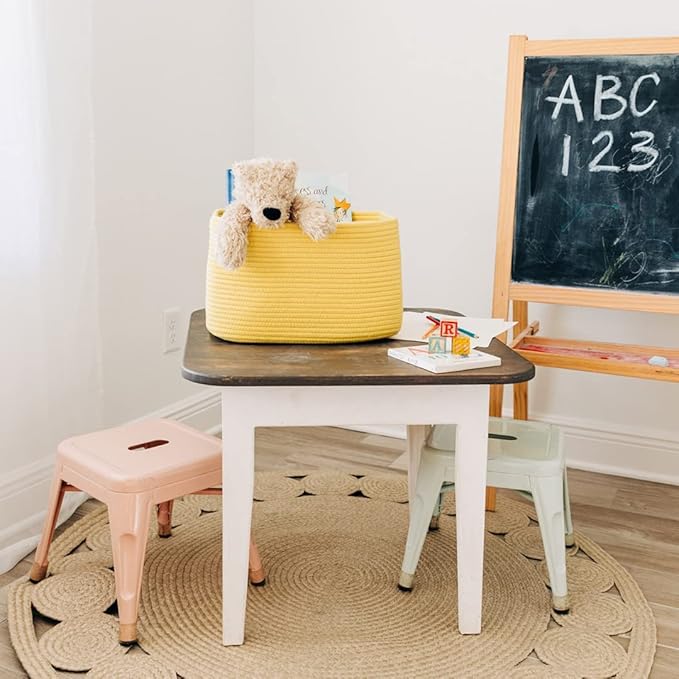 OrganiHaus Yellow Basket for Shelves, Decorative Cloth for Organizing, Cotton Rope Storage Basket for Toys, Small Woven Baskets for Storage