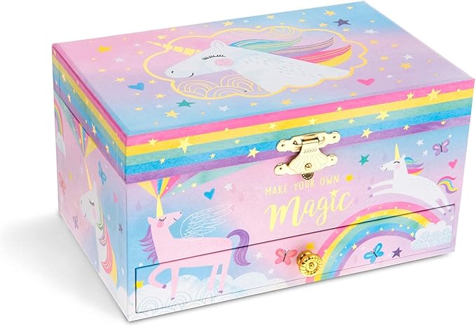 Jewelkeeper Unicorn Musical Jewelry Box for Little Girls - Kids Jewelry Box with Pullout Drawer - Music Jewellery Box with Necklace and Bracelet - Gift Set for Kids - Children's Jewellery Storage Case