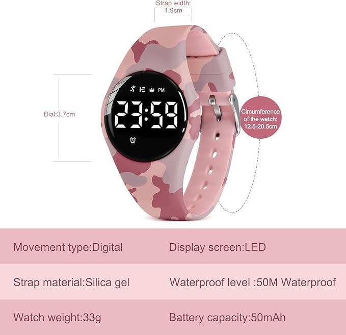 Kids Watches for Girls Boys Digital Sport Watch with Step Counter Pedometer Vibration Alarm Clock, No App Waterproof Fitness Tracker Kids Watch Boys Girls Teens Students Ages 5-16