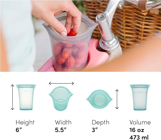 Zip Top Reusable Food Storage Bags | Medium Cup [Lavender] | Silicone Meal Prep Container | Microwave, Dishwasher and Freezer Safe | Made in the USA