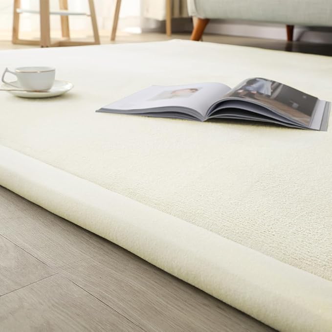 Loartee Coral Velvet Crawling Rug (6'7"x7'10", Beige) for Toddler Children Play Area Rug Yoga Mat Exercise Pad Carpet