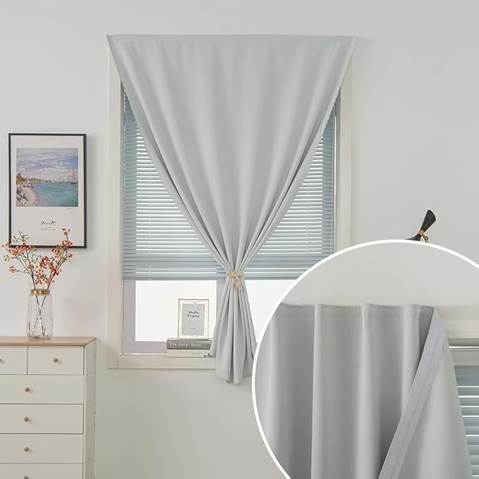 self Adhesive Curtains Portable Blackout Curtain Simple and Easy to Install Bedroom Window Thermal Lnsulated Kitchen Room Darkening Black Small Drapes, 35" W X 71" L, White, 1 Panel