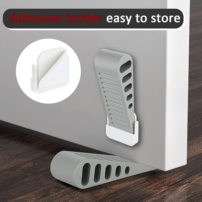 JQK Rubber Door Stopper Wedge, Grey 2 Pack Soft TPR Premium Door Stops for Bottom of Heavy Duty Door on Tile, Concrete, Carpet, Wooden Floor, DSB61-GY-P2