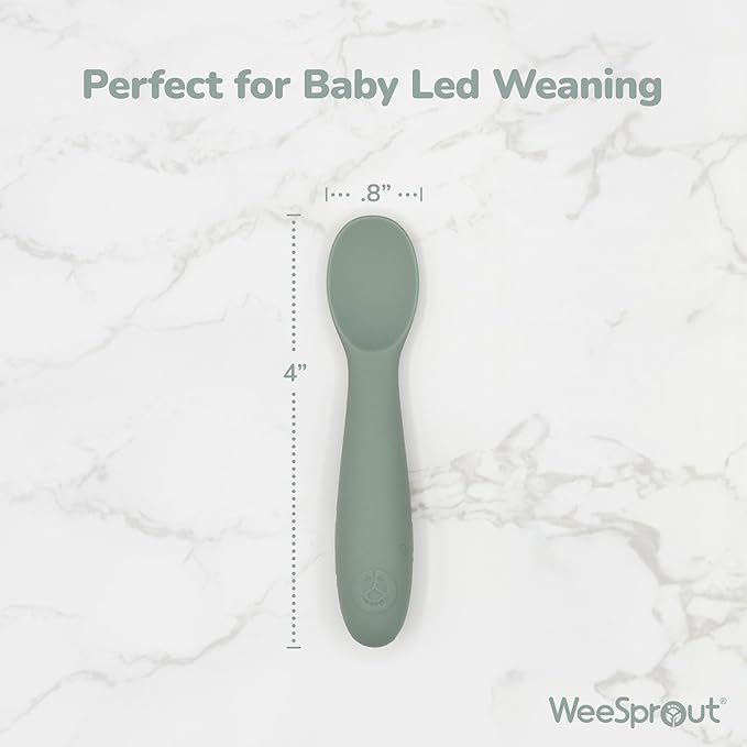 WeeSprout Baby Spoons for Self Feeding 6 Months +, Soft & Durable Silicone Utensils for Sensitive Gums & Teeth, Easy Grip Handles & Shorter Length for Little Hands, 3 Pack + Carrying Case
